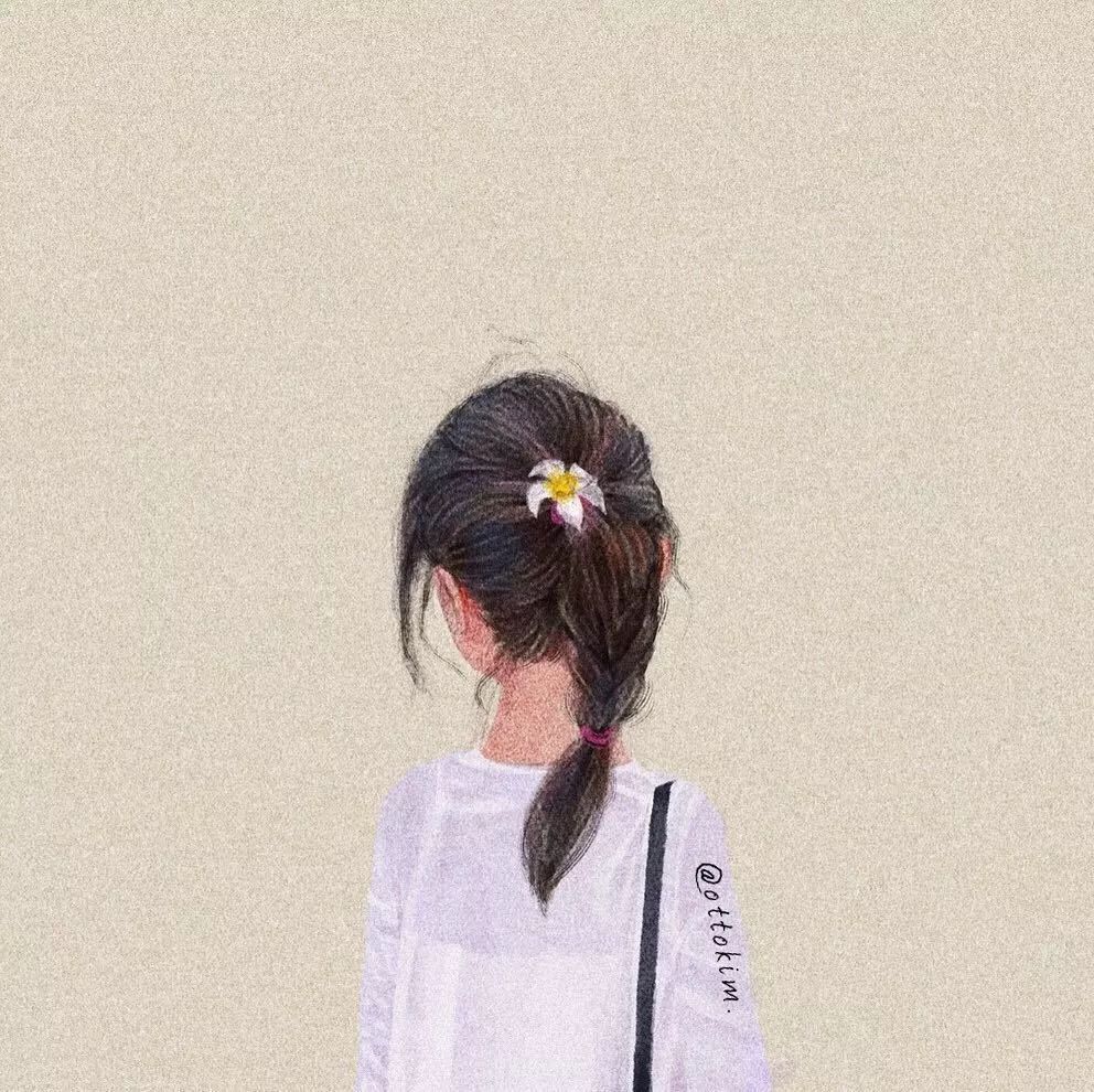 插画100张小女孩的背影越看越像甜甜的恋爱