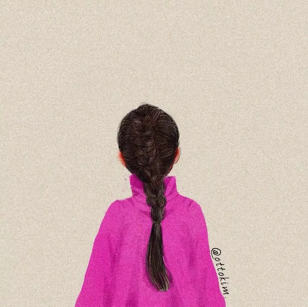 插画100张小女孩的背影越看越像甜甜的恋爱